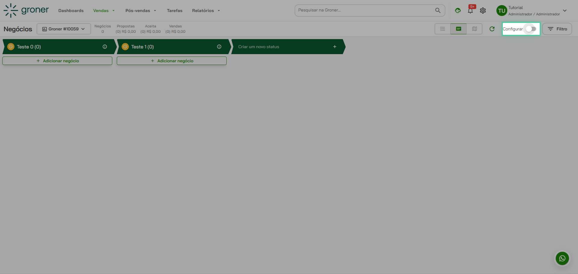 Acesse as configurações do funil