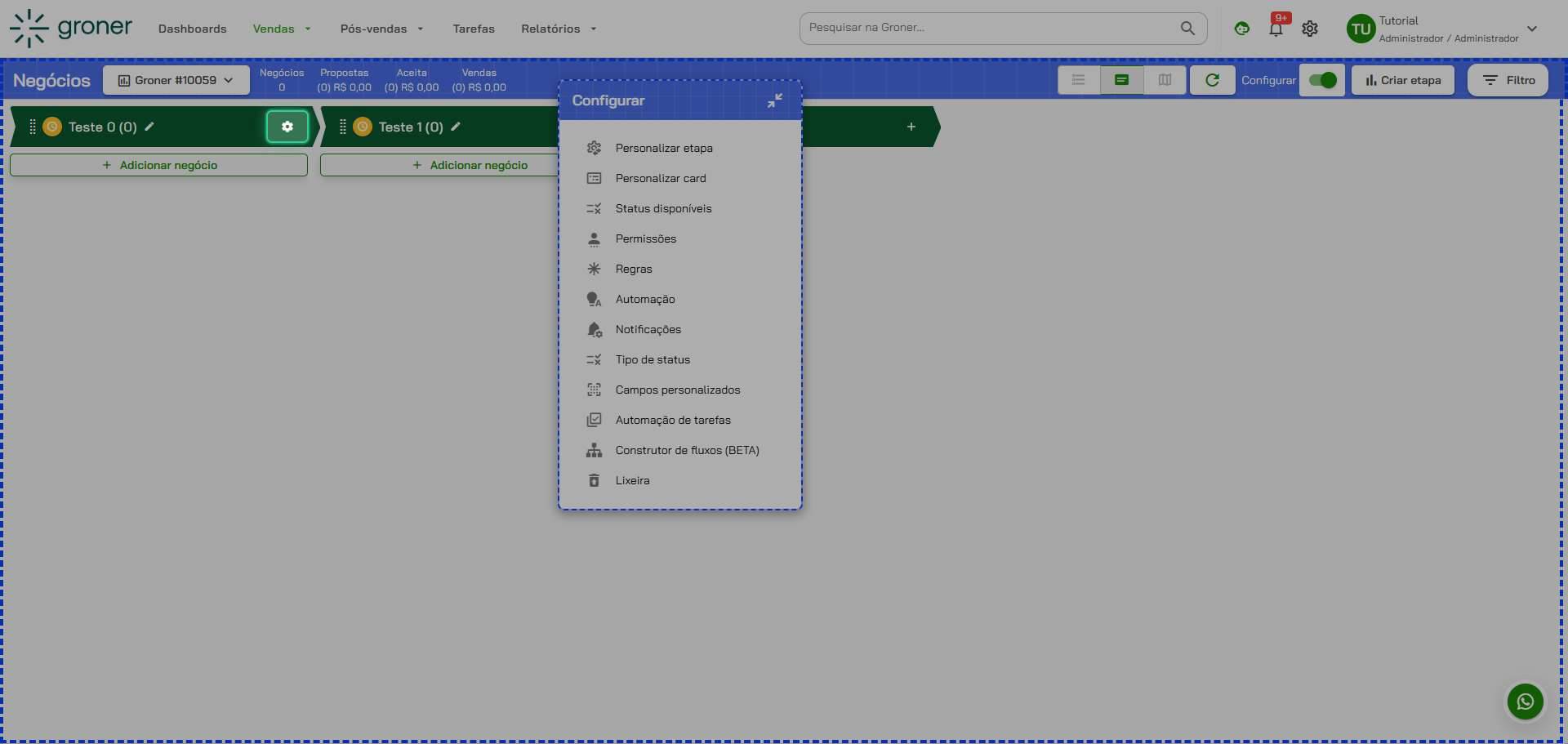 Expanda o status que deseja deletar