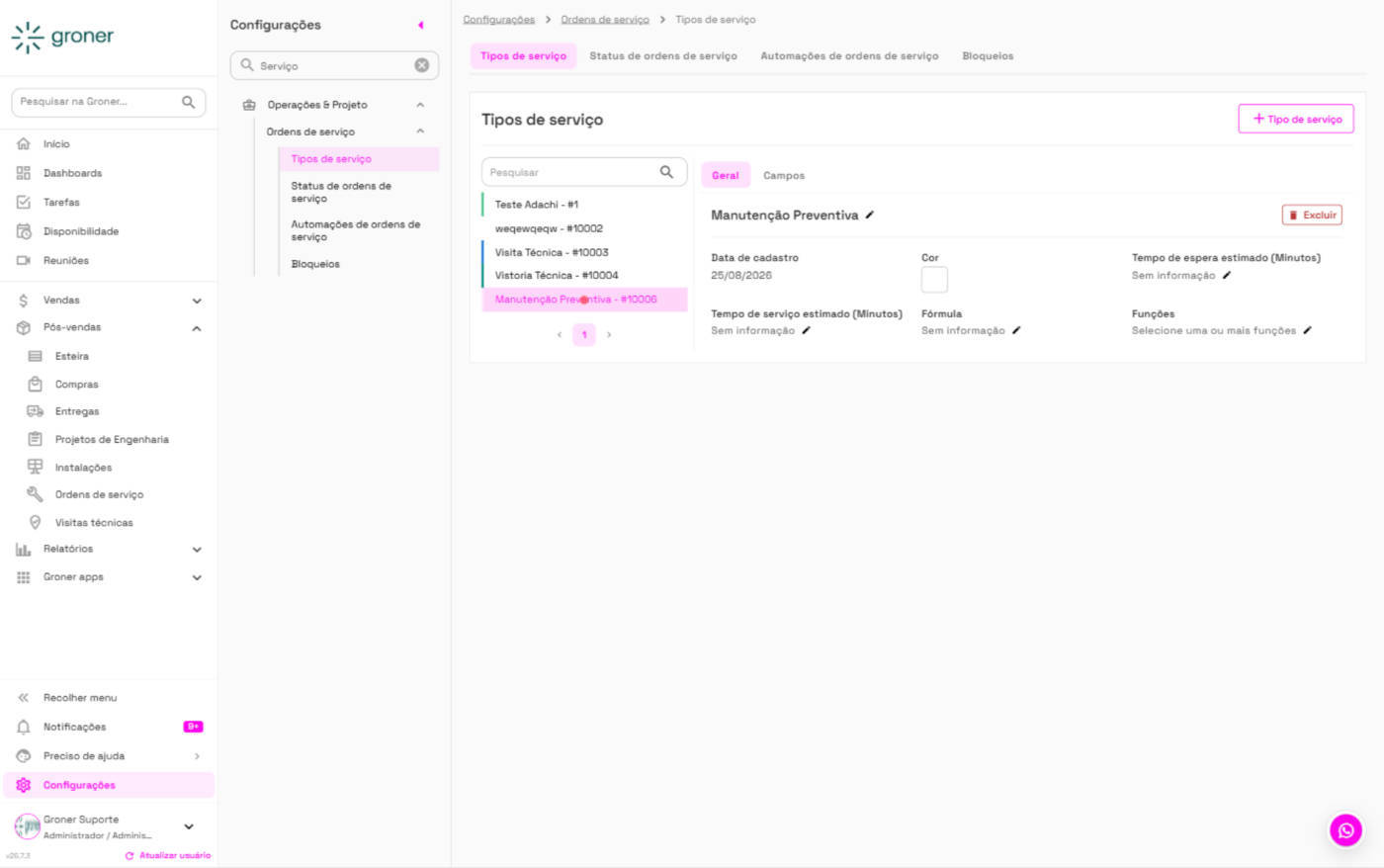 Configure os detalhes do Tipo de Serviço