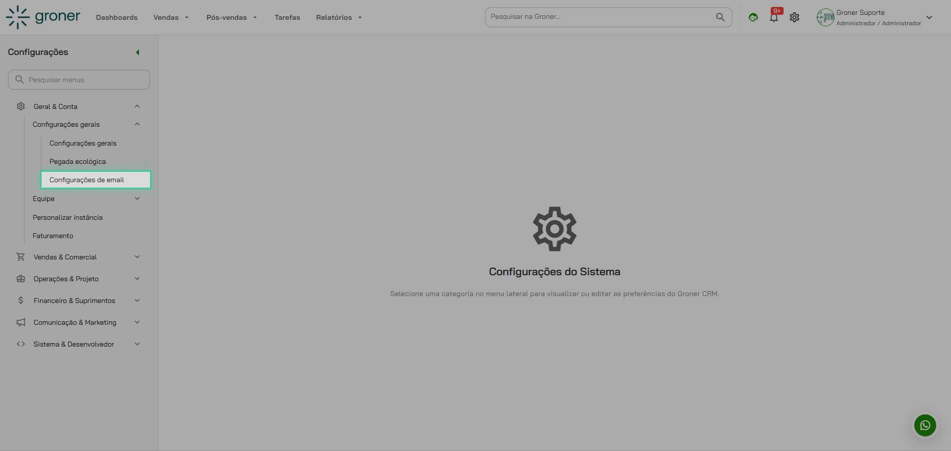 Abra as Configurações de Email