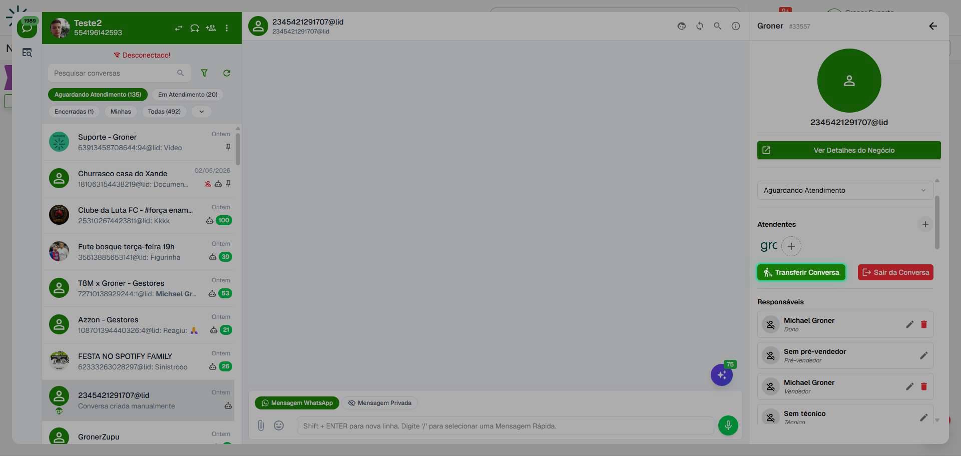 Transfira a conversa para outro atendente ou para a IA