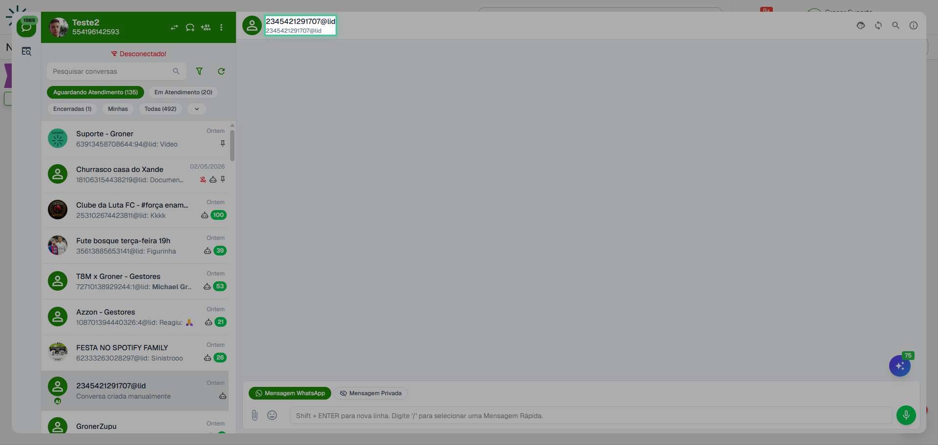 Abra a conversa no GronerZap
