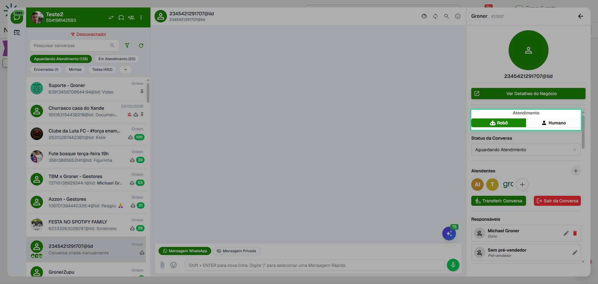 Clique na seção Atendimento