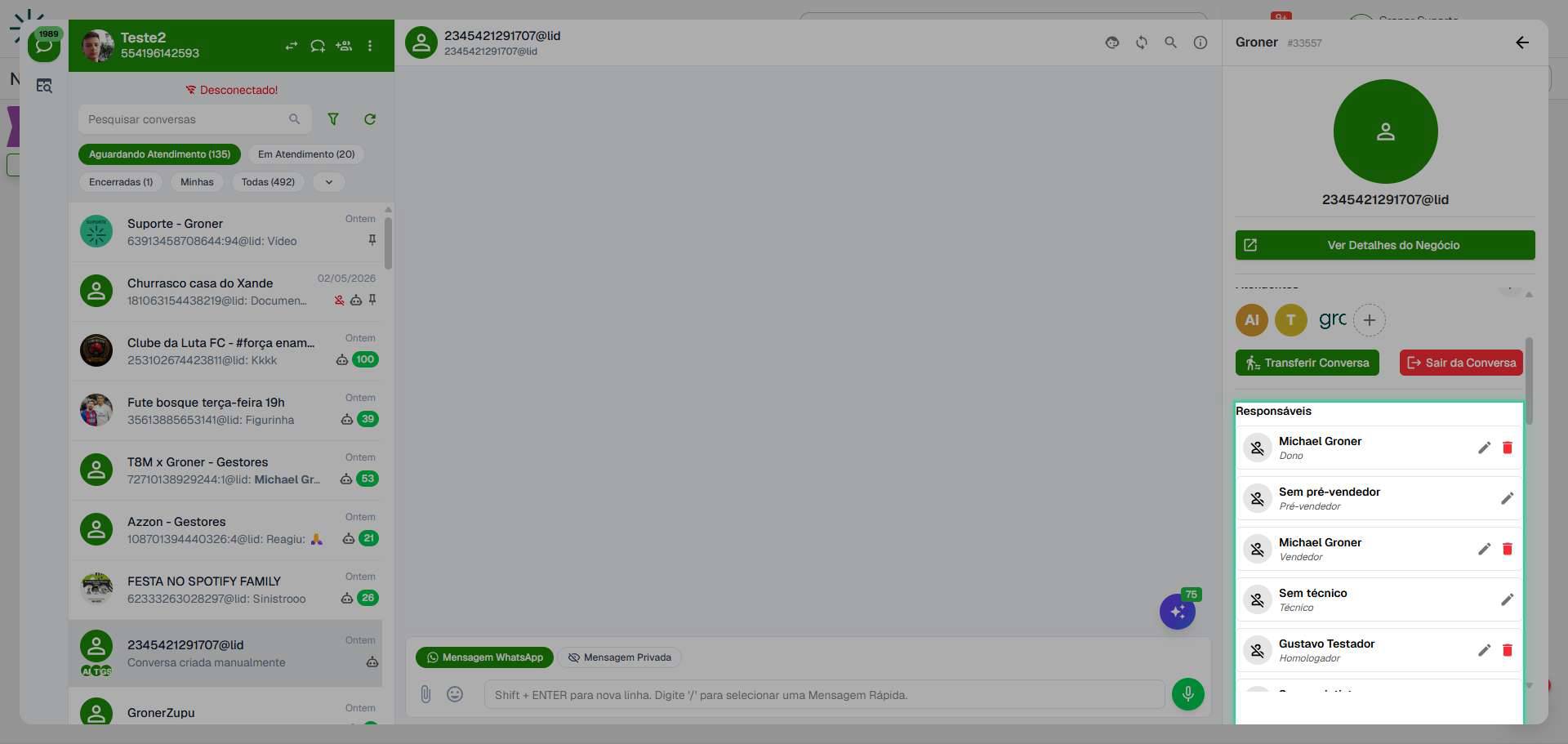 Acesse a seção Responsáveis