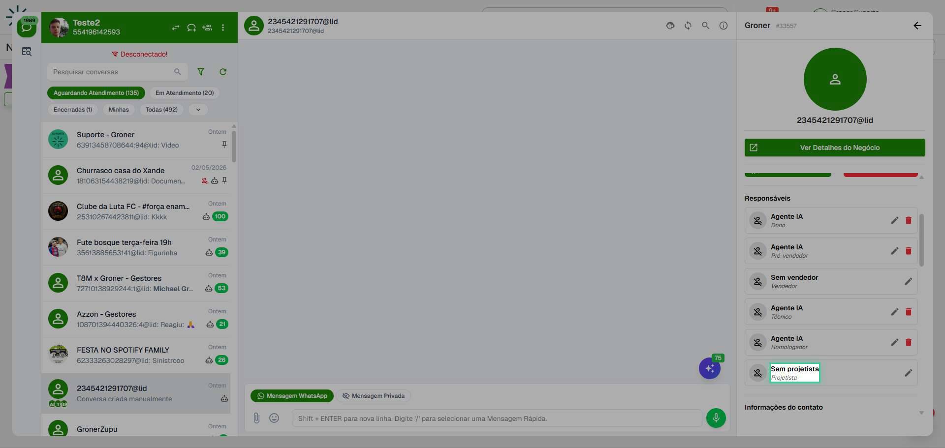 Atribua o Projetista